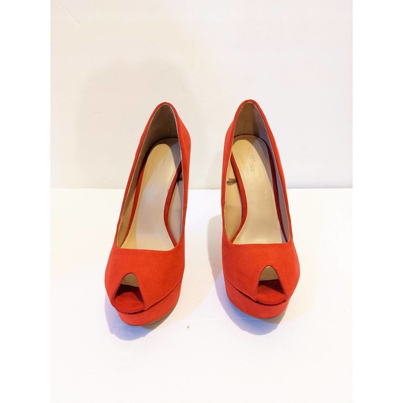Zara Basic Red Suede Platform Peep Toe 5 Inch Heels Euro Size 40 US 9 - Picture 7 of 8